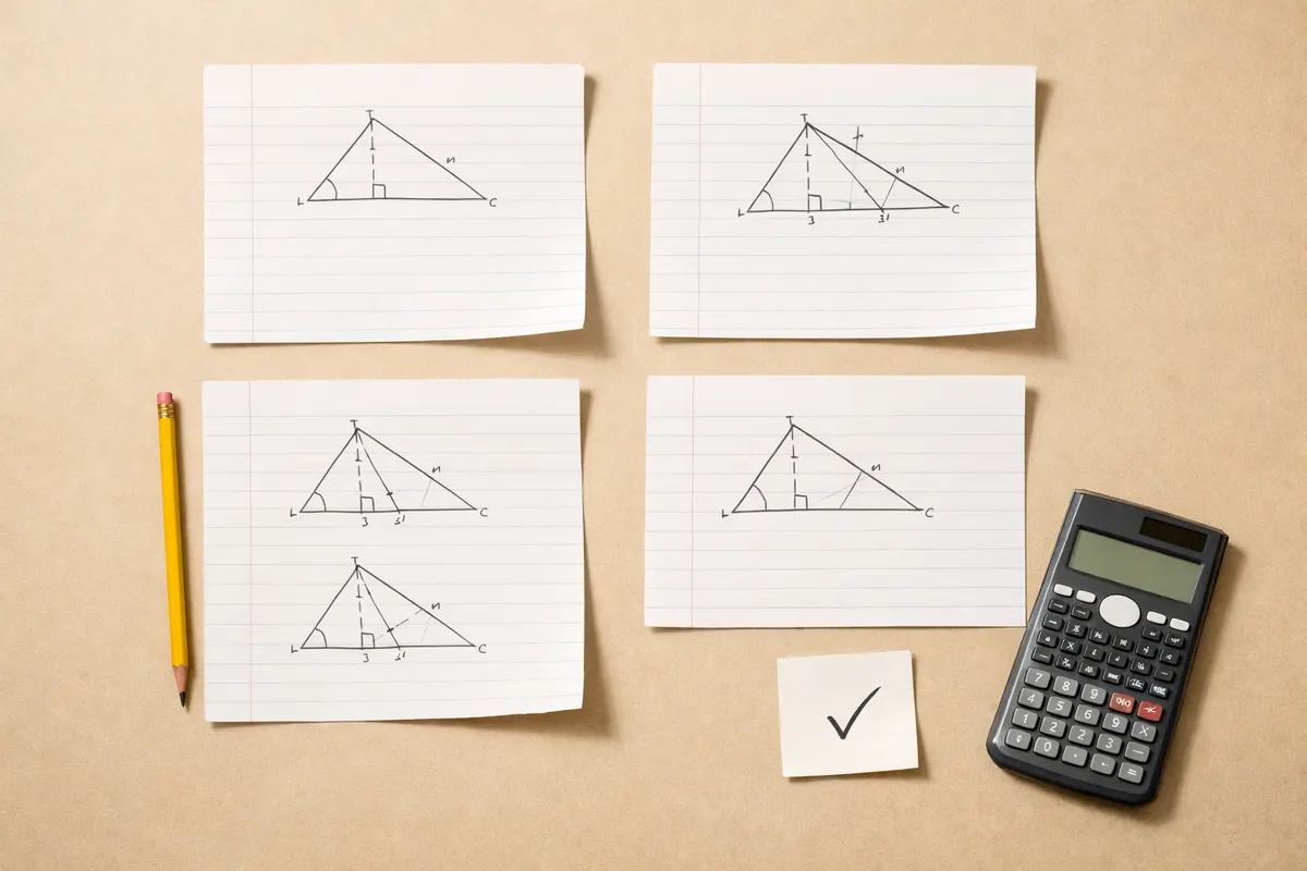 Geometry AI worked example showing the triangle method step by step with the check at the end